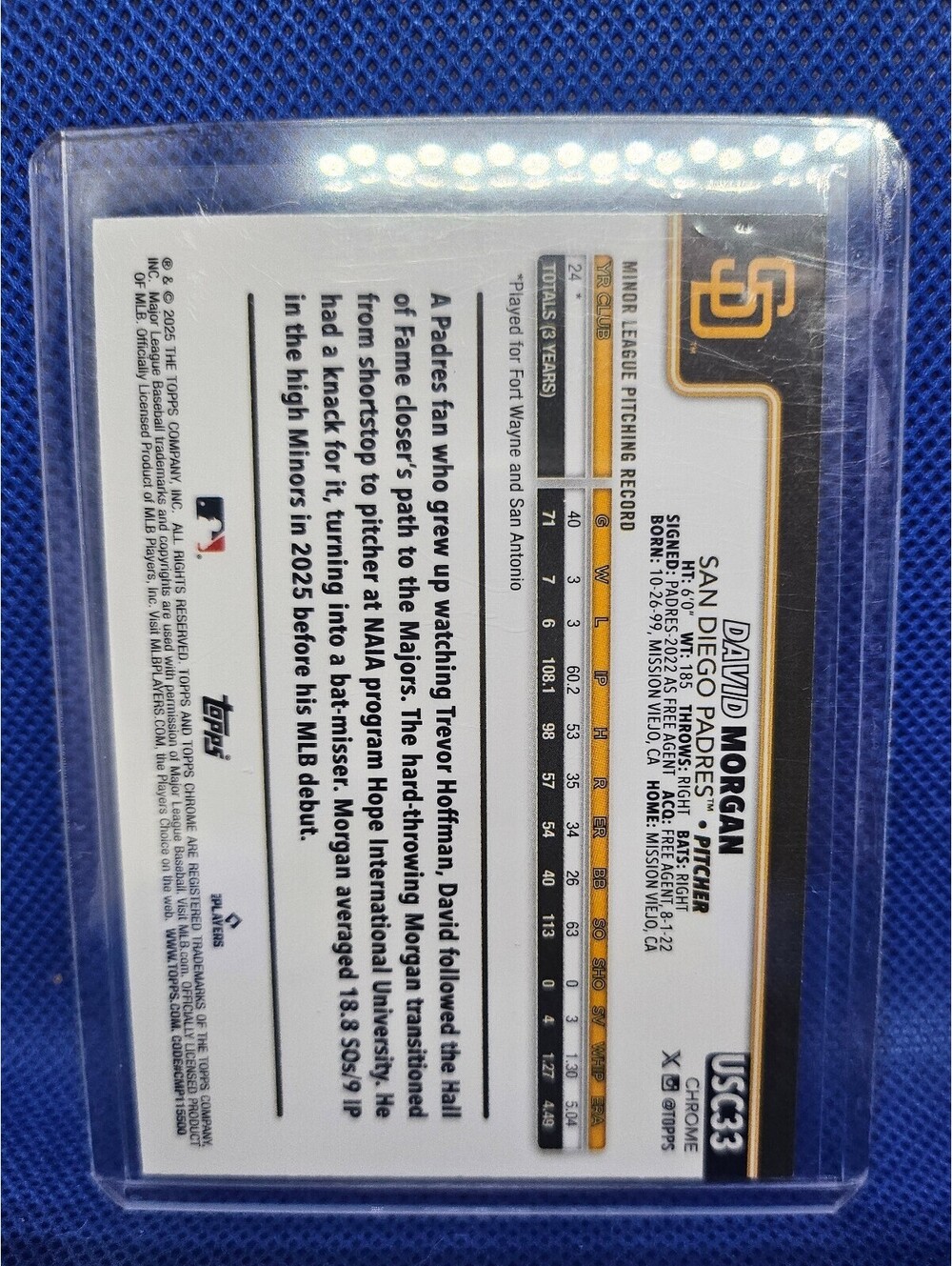 2025 Topps Chrome Update Series - David Morgan #USC33 Negative Refractor (RC) - Picture 2 of 2